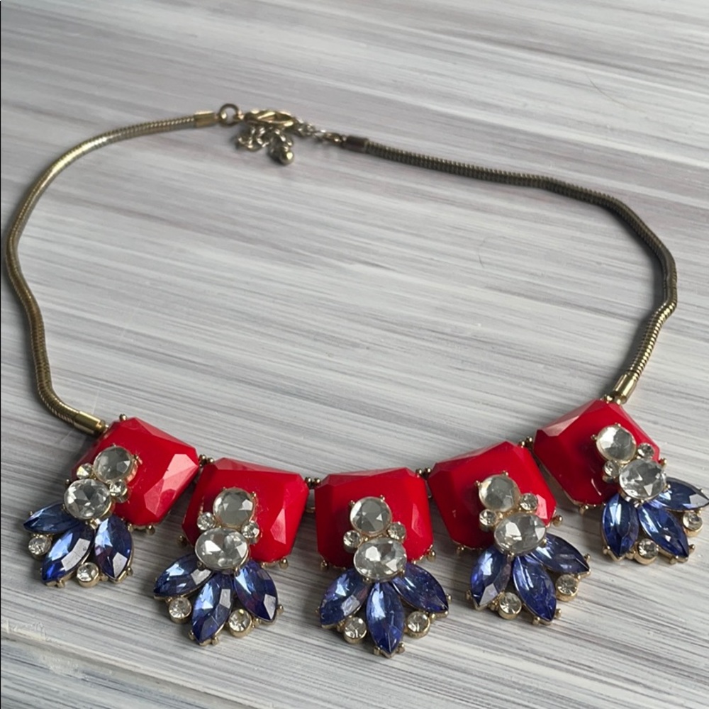 Red, white and blue chunk necklace